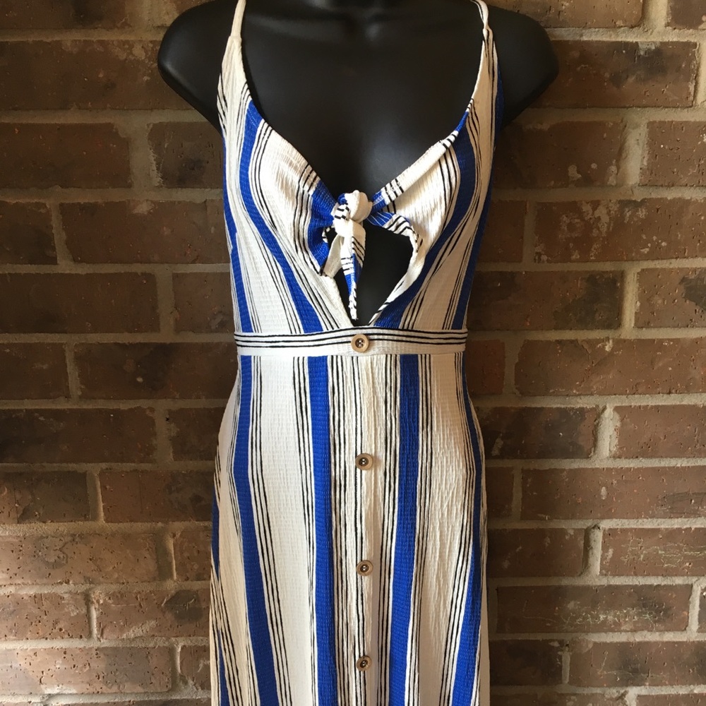 Blue and white striped dress